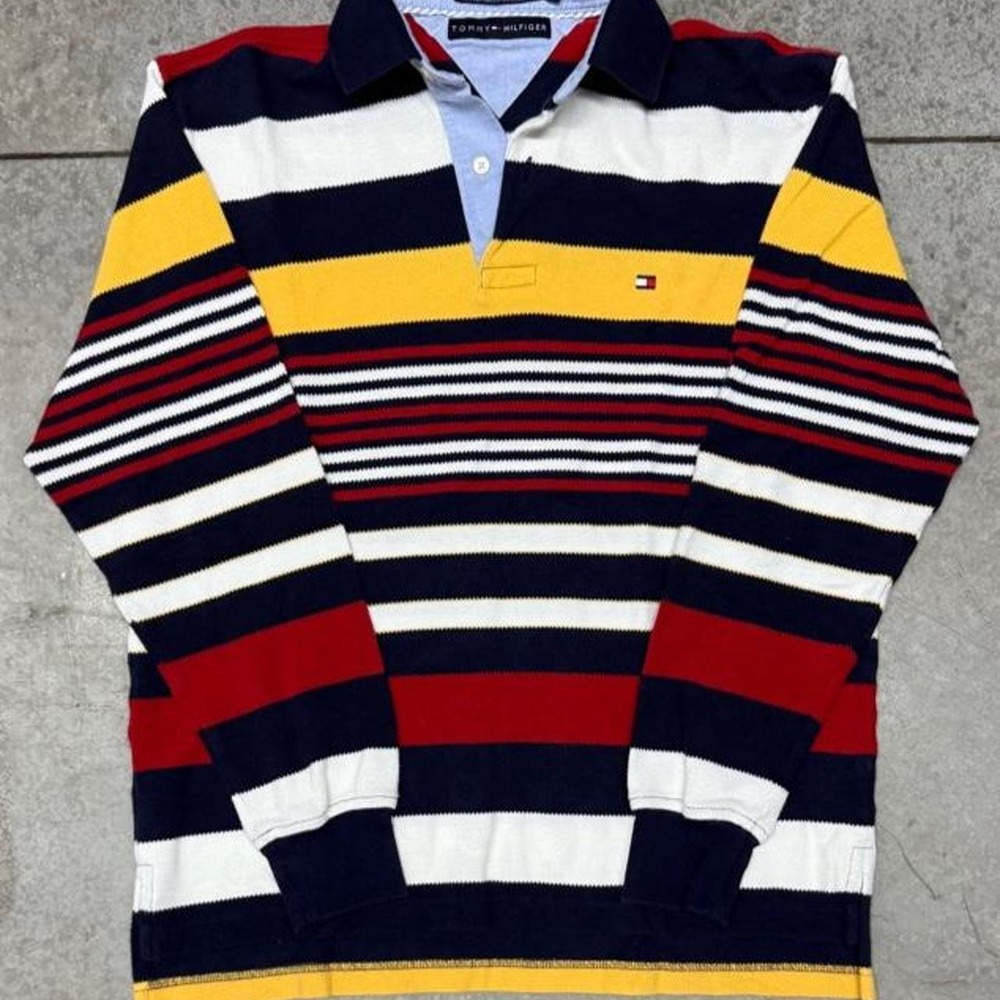 Tommy Hilfiger Striped Textured Polo Rugby Long Sleeve Shirt Sz Small